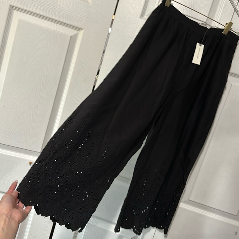 Anthropologie Black Hem Designed Wide-Leg Pants